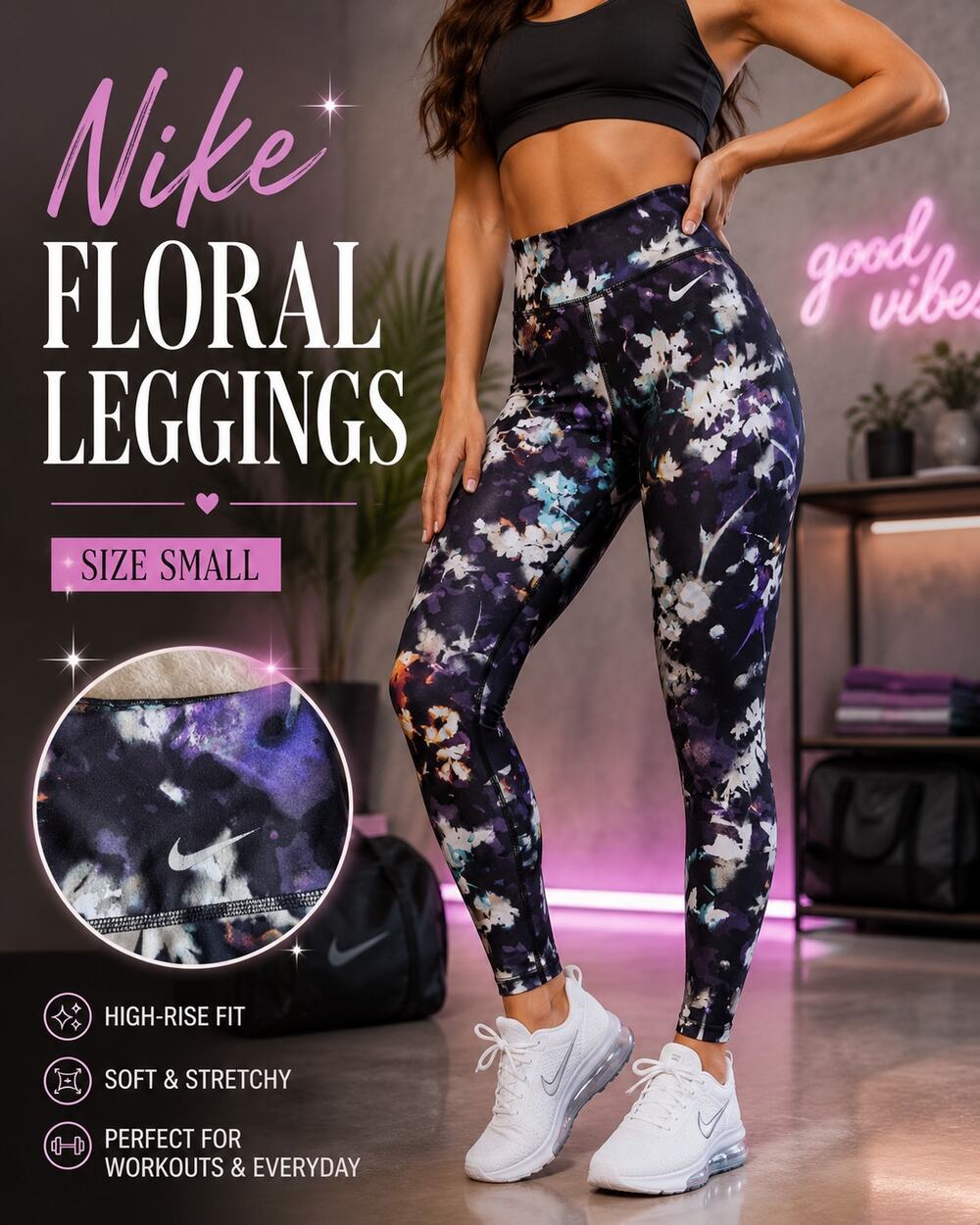 Nike Floral Print High Rise Leggings Women’s Small S Workout Tights